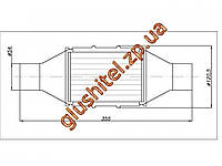 Катализатор универсальный круглый 120.0534 / 50 Diesel E3 (объем до 2л, диаметр входа 54мм, длинна 355мм,