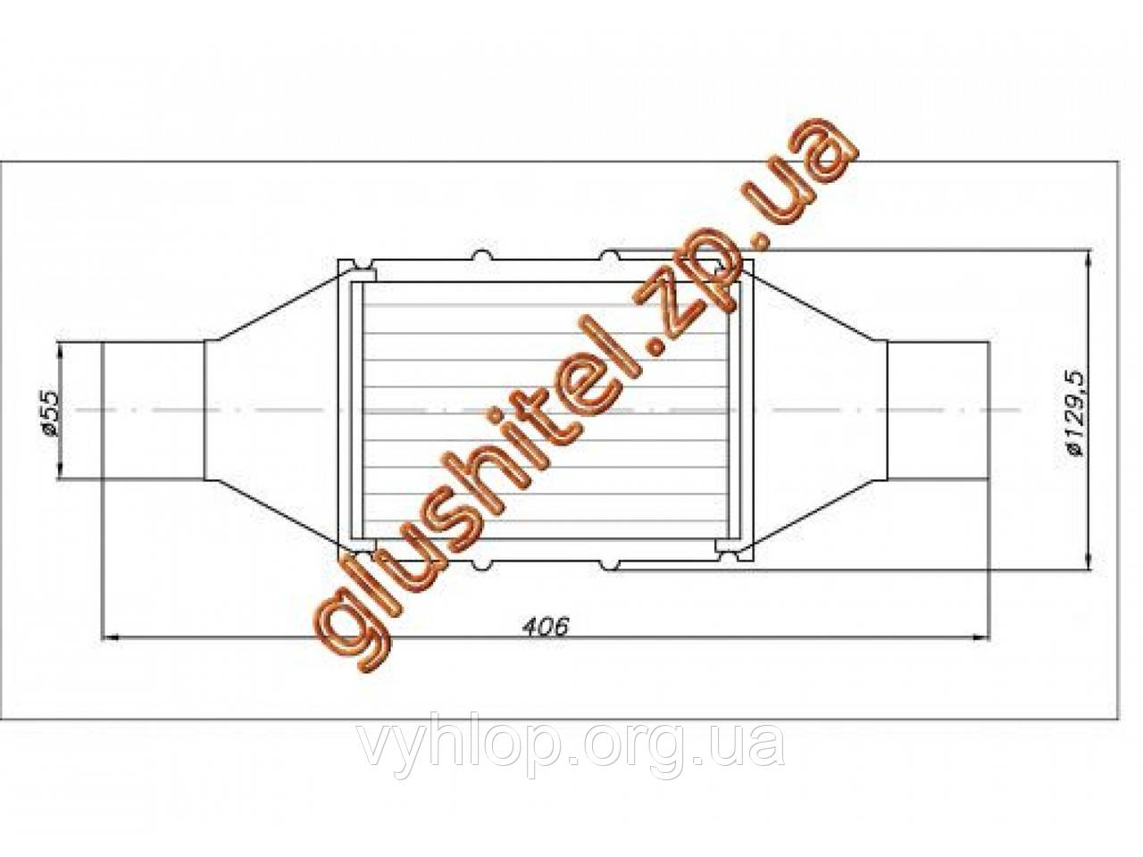 Каталізатор універсальний круглий 120.2128 В 2800 E4 (об'єм 2,0-2,8 л, діаметр входу 55 мм, довжина 406 мм,