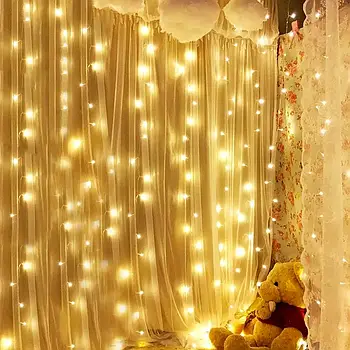 Гірлянда Штора від мережі 2х1,5м, 192 LED, Теплий білий / Світлодіодна LED гірлянда на вікно / Новорічна гірлянда