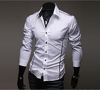Мужская рубашка длинный рукав приталенная ХL белая с декоративными швами код 6