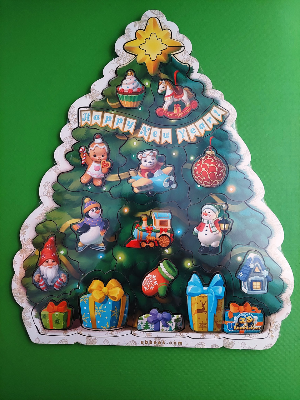 Дерев'яний Пазл з підказкою, Новорічна ялинка, (ПСФ137), UBumblebees