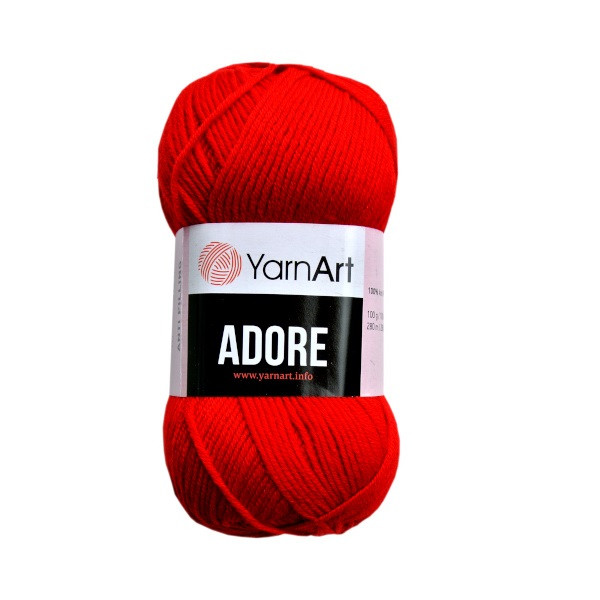 Пряжа акрилова YarnArt Adore AntiPilling (ЯрнАрт Адор Антіпіллінг), Червоний №352, 100гр., 280м.