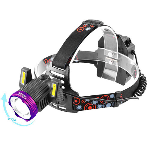 Ліхтар налобний Police JR-6000-T6+2COB, ЗУ micro USB, 2х18650/3xAA, signal light, zoom