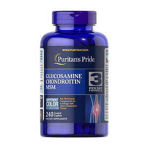 Глюкозамін хондроїтин та ЧСЧ Puritan's Pride Double Strength Glucosamine Chondroitin & MSM 240 caplets