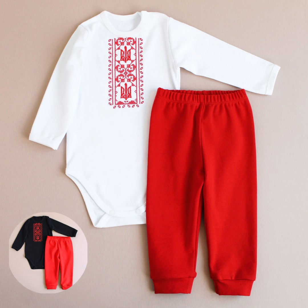 Патріотичний комплект вишитий боді та штани для новонародженого хлопчика від ТМ Ладан