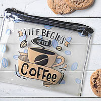 Косметичка пластиковая прозрачная Life begins after coffee