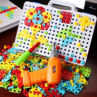 Розвиваюча дитяча Мозаїка "Bambi Creative Box" LZ5835 у валізці 189 деталей з шуруповертом і викруткою.