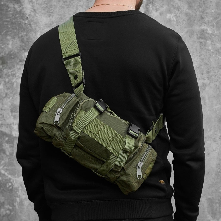 Сумка підсумок тактична поясна Tactical військова сумка нагрудна з ременем на плече 5 літрів кордура хакі Sam - фото 5 - id-p2045095698