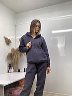 Жіночий спортивний зимовий костюм трьохнитка на флісі чорного кольору