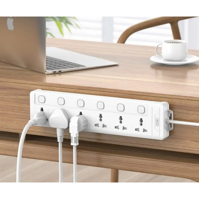 Мережевий подовжувач 2 метри XO WL18 6 розеток 10A 250V White, фото 1