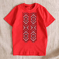 Детская вышитая футболка яркая красная на короткий рукав с машинной вышивкой отТМ Ladan