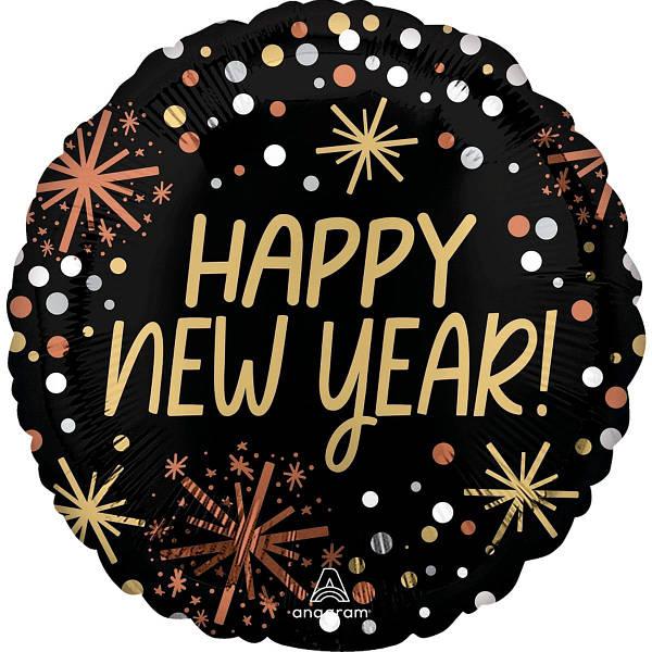 Гелієвий круг 45 см " Happy New Year Салют - чорний " Anagram