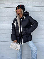 Женская зимняя стеганая куртка с капюшоном из водонепроницаемой плащевки размеры 42-52