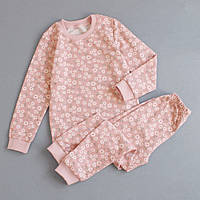 Байковая теплая детская пижама для девочки розовая с цветочками от ТМ Ladan