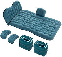 Надувная кровать-матрац с подушками и подголовником на заднее сиденье 135*82*45 см SY10124 Голубой