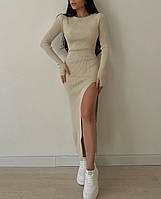 Женское платье рубчик с вырезом на ножке 42-44; 44-46 (2цв) "GRAND FASHION" недорого от прямого поставщика
