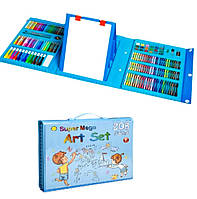 Дитячий набір для малювання 208 предметів у зручному кейсі з ручкою + Мольберт,синій,TS