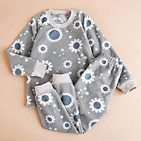 Теплая флисовая детская серая пижама с цветами для девочки зимняя от ТМ Ladan