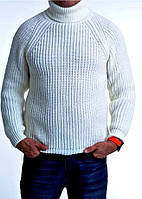 Мужской свитер крупной вязки Italia теплый,цвет молочный М