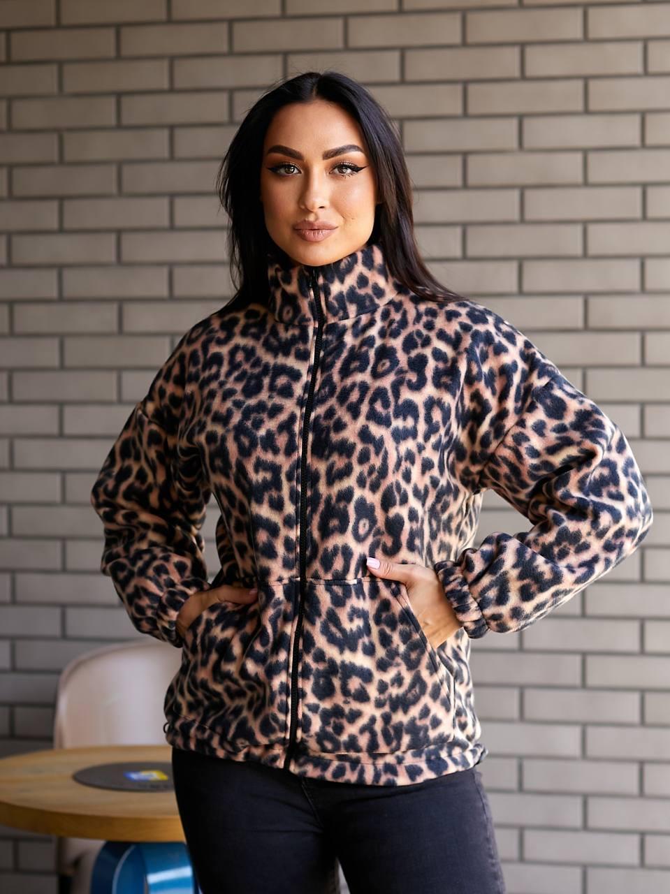 Кофта-куртка женская флисовая Леопард 46-50,52-56 "LUXE STYLE" от прямого поставщика - фото 1 - id-p2045018411
