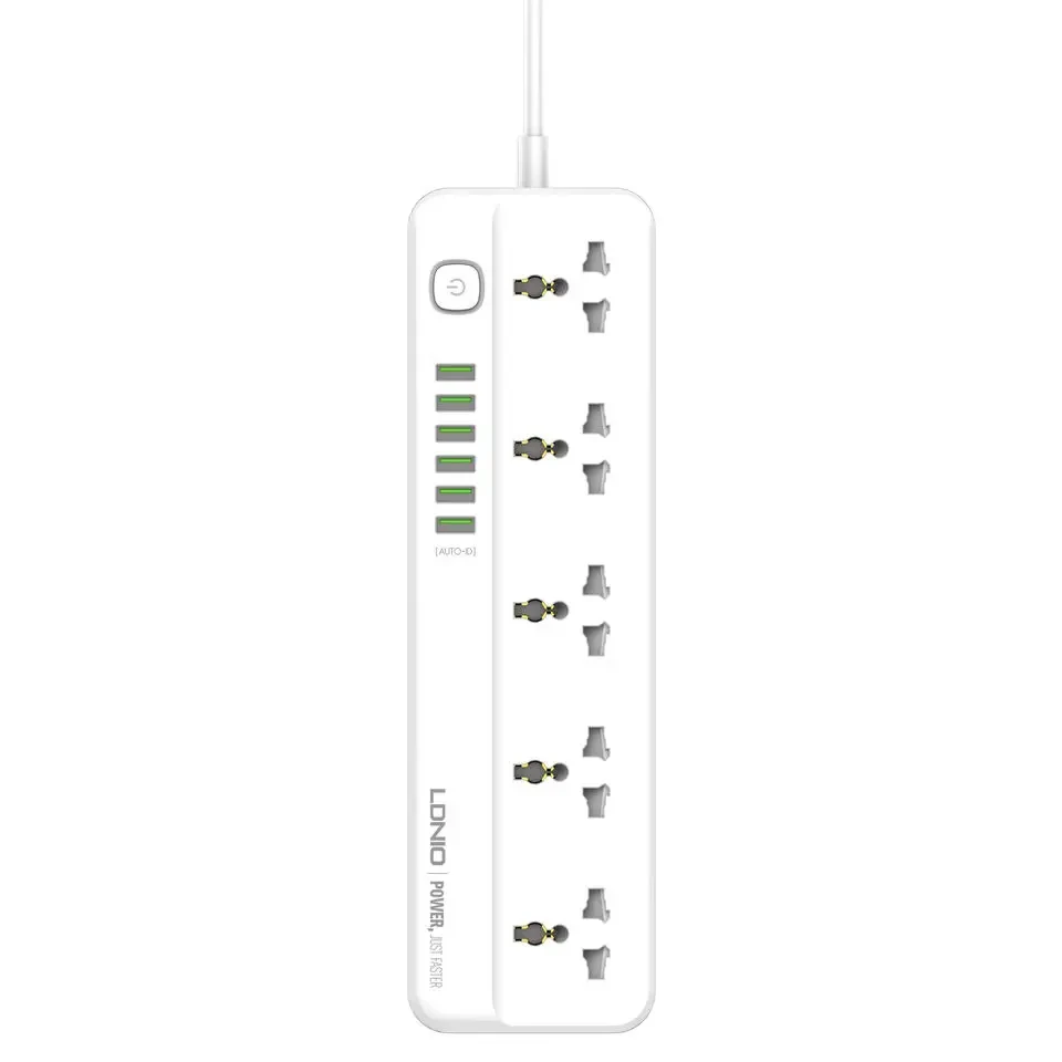 Мережевий фільтр-подовжувач LDNIO 5 розетки 2500 W 6 USB 17 W 2 м White (SC5614)