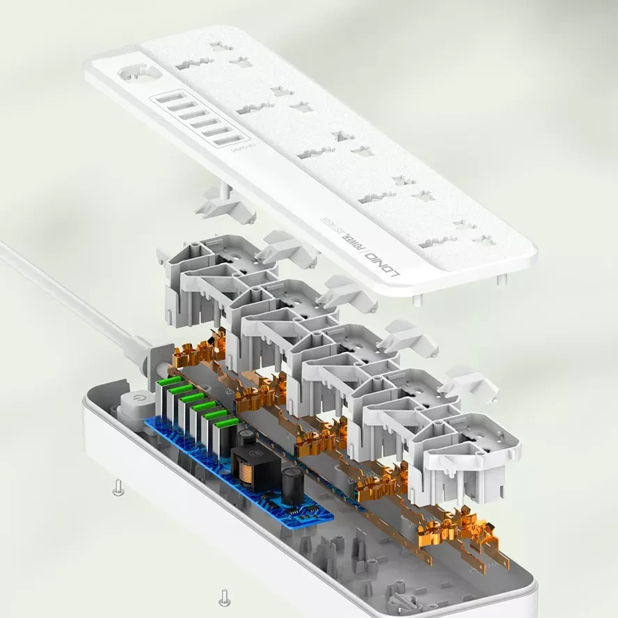 Сетевой фильтр-удлинитель LDNIO 5 розетки 2500W 6 USB 17W 2 м White (SC5614) - фото 5 - id-p2045226495