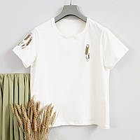Жіноча футболка з колоссям пшениці на рукаві, патріотична футболка Колоски, тм Ladan Молочний, 52
