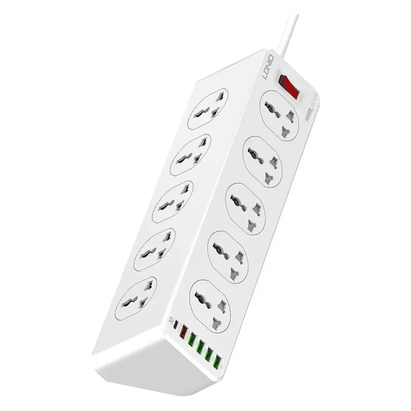 Мережевий фільтр-подовжувач LDNIO 10 розеток 2500 W 6 USB QC 2 м White (SC10610)