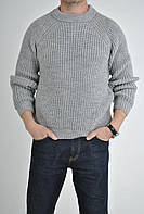 Мужской свитер крупной вязки из шерсти без горловины, в сером цвете, р.XL