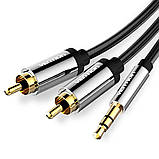 Кабель Vention 3.5mm Male to 2RCA Male Audio Cable 3M Black Metal Type (BCFBI), фото 2