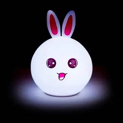 Дитячий силіконовий акумуляторний LED нічник Зайчик, фото 1