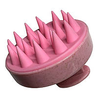 Щетка-массажер силиконовая для кожи головы с ручкой круглая розовая