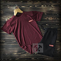 Чоловічий комплект футболка + шорти supreme бордового і чорного кольору (люкс) S