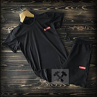 Чоловічий комплект футболка + шорти supreme чорного кольору (люкс) S