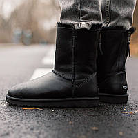 Женские стильные высокие угги UGG CLASSIC SHORT II ZIP BOOT (черные) модная зимняя обувь 1635 Угги