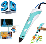 3D-ручка для малювання 3D Pen 3 та 100 метрів різнокольорового пластику з трафаретами Блакитний, фото 3