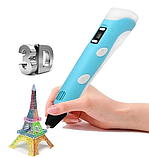 3D-ручка для малювання 3D Pen 3 та 100 метрів різнокольорового пластику з трафаретами Блакитний, фото 4