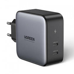 Зарядний пристрій настінний Ugreen GaN 100 Вт 2 x USB-C Power Delivery 3.0 QC 4+ Black (CD254)