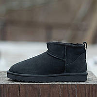 Женские стильные угги UGG Ultra Mini Black Suede (черные) модная зимняя обувь 1635 Угги