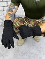 Тактические зимние перчатки Soft Shell на флисе черные Тактические сенсорные перчатки рукавицы черные
