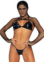 Комплект белья Leg Avenue Bikini top, g-string & shrug One size Black, фетиш-болеро, лиф, стринги BAT