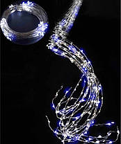 Гірлянда роса Кінський хвіст, 10 ниток по 2м, 200 LED, від USB, 8 режимів Синьо-білий, фото 2