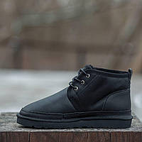 Мужские стильные угги UGG Neumel Black Leather (черные) модная зимняя обувь 1624 Угги