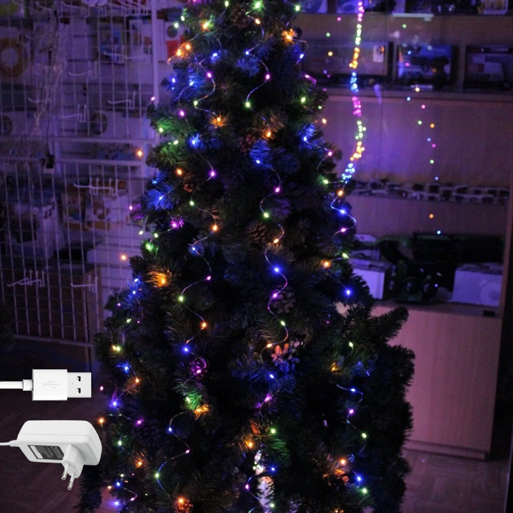 Гірлянда роса Кінський хвіст, 10 ниток по 3м, 300 LED, від USB та мережі 220В, статичний режим, IP44