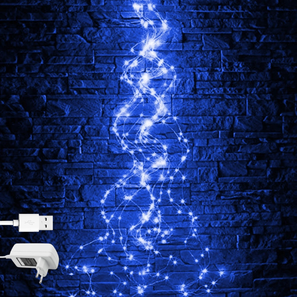 Гірлянда роса Кінський хвіст, 10 ниток по 3м, 300 LED, від USB та мережі 220В, статичний режим, IP44