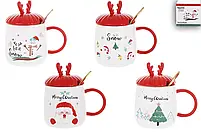 Кружка 927-230 фарфорова з кришкою та ложкою Різдвяний настрій, 400мл, фото 2