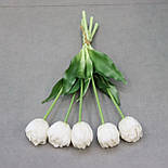 Штучний латексний тюльпан піоноподібний пучок 5 шт білий 39 см, фото 3