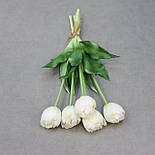 Штучний латексний тюльпан піоноподібний пучок 5 шт білий 39 см, фото 2