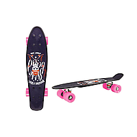 Детский скейт, пенни борд 22" SC20402 (RL7T) Skull, PU колеса, дека 56*15 cm (Розовый) Nestore Дитячий скейт,