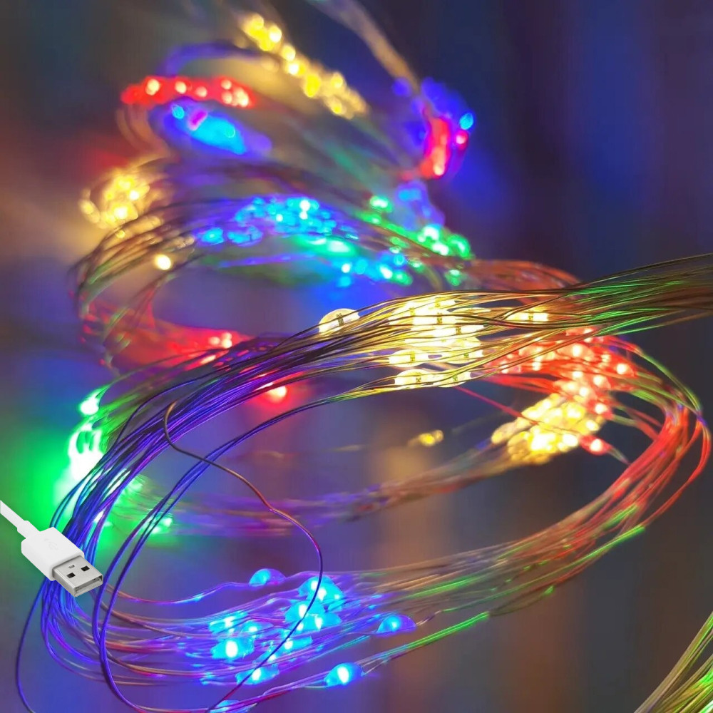 Гірлянда роса Кінський хвіст, 10 ниток по 2,4м, 240 LED, від USB, 8 режимів